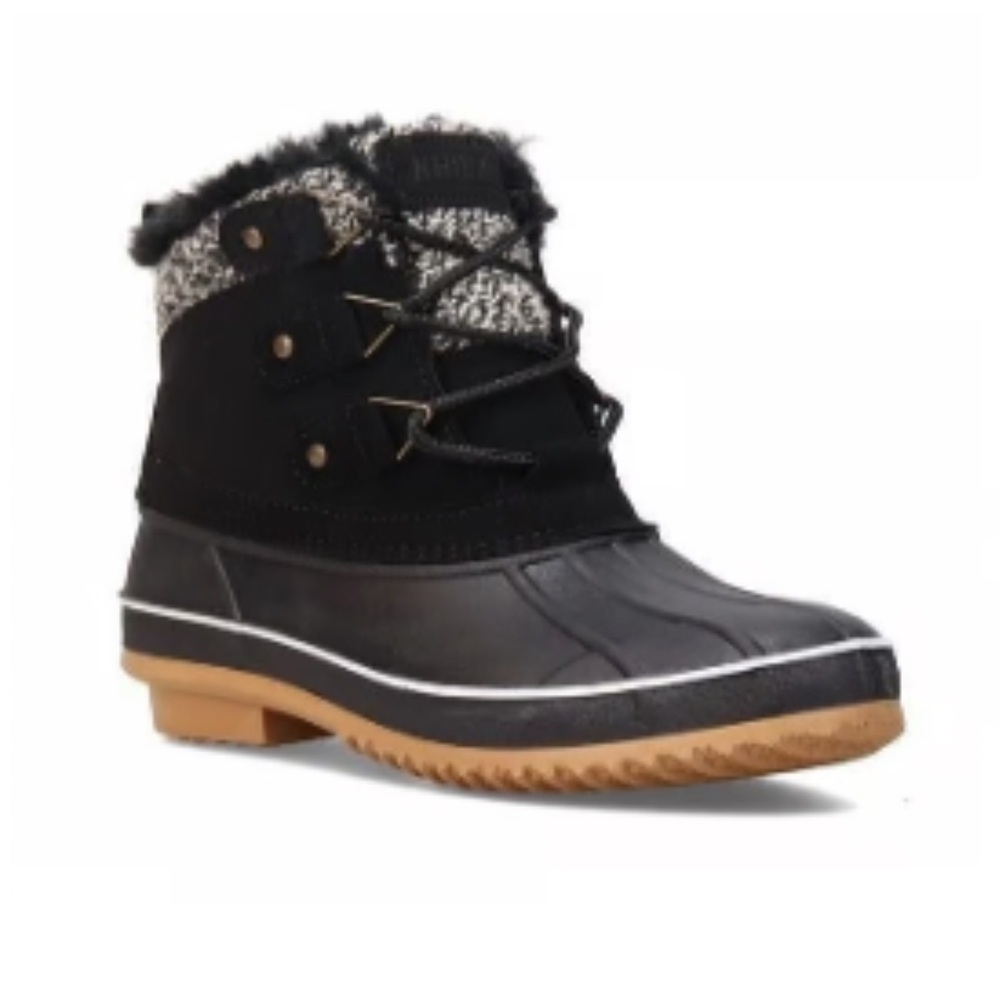 Khombu Waterproof Duck Boot With Knit Cuff and Faux Fur Lining Sz 6 Black/White - Picture 6 of 12
